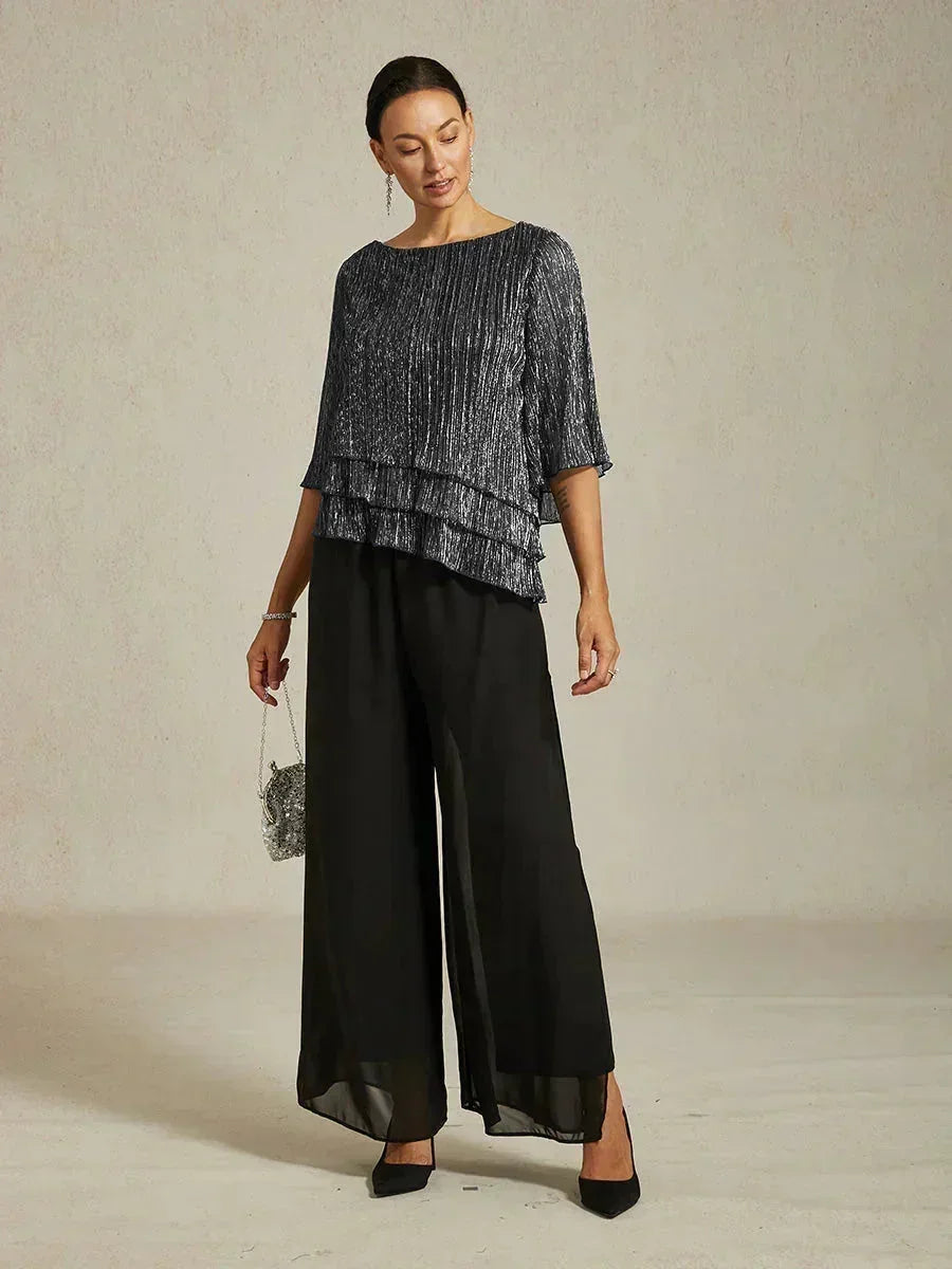 Chemise à couches asymétrique en chiffon froissé métallique
