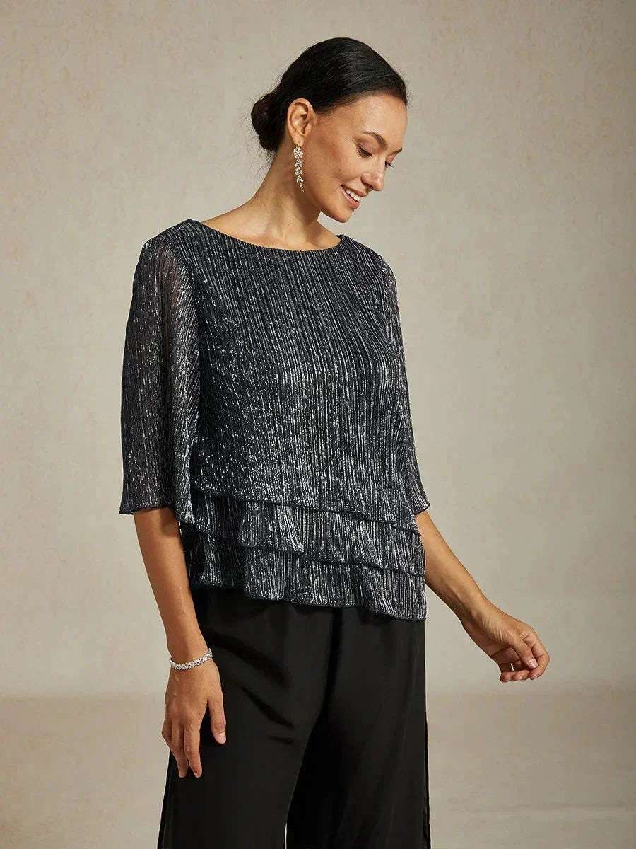 Chemise asymétrique en soie métallique plissée