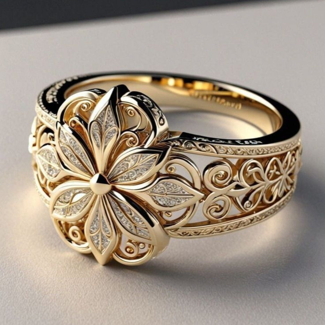 Bague en or avec zircons floraux