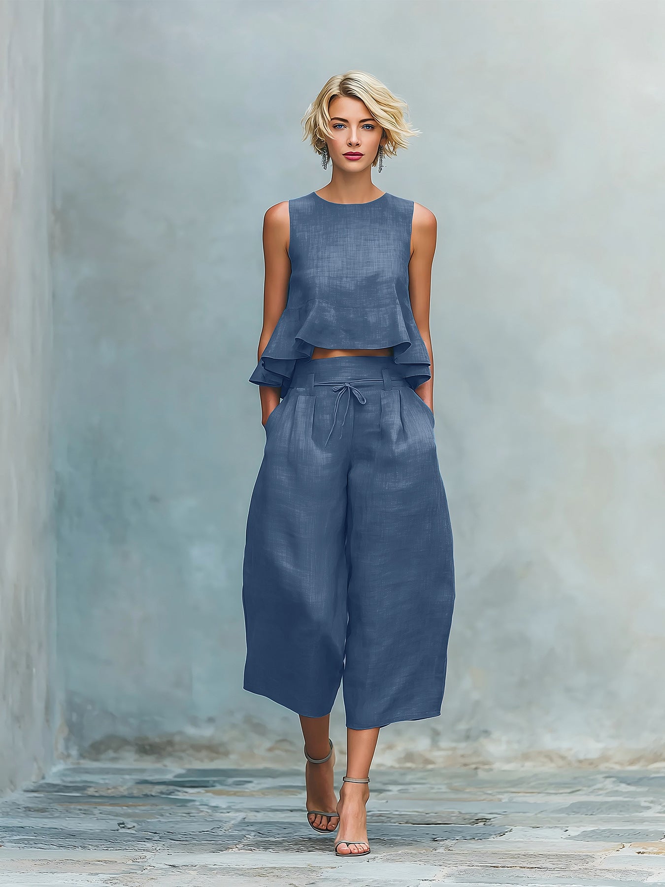 Ensemble femme deux pièces avec bords plissés