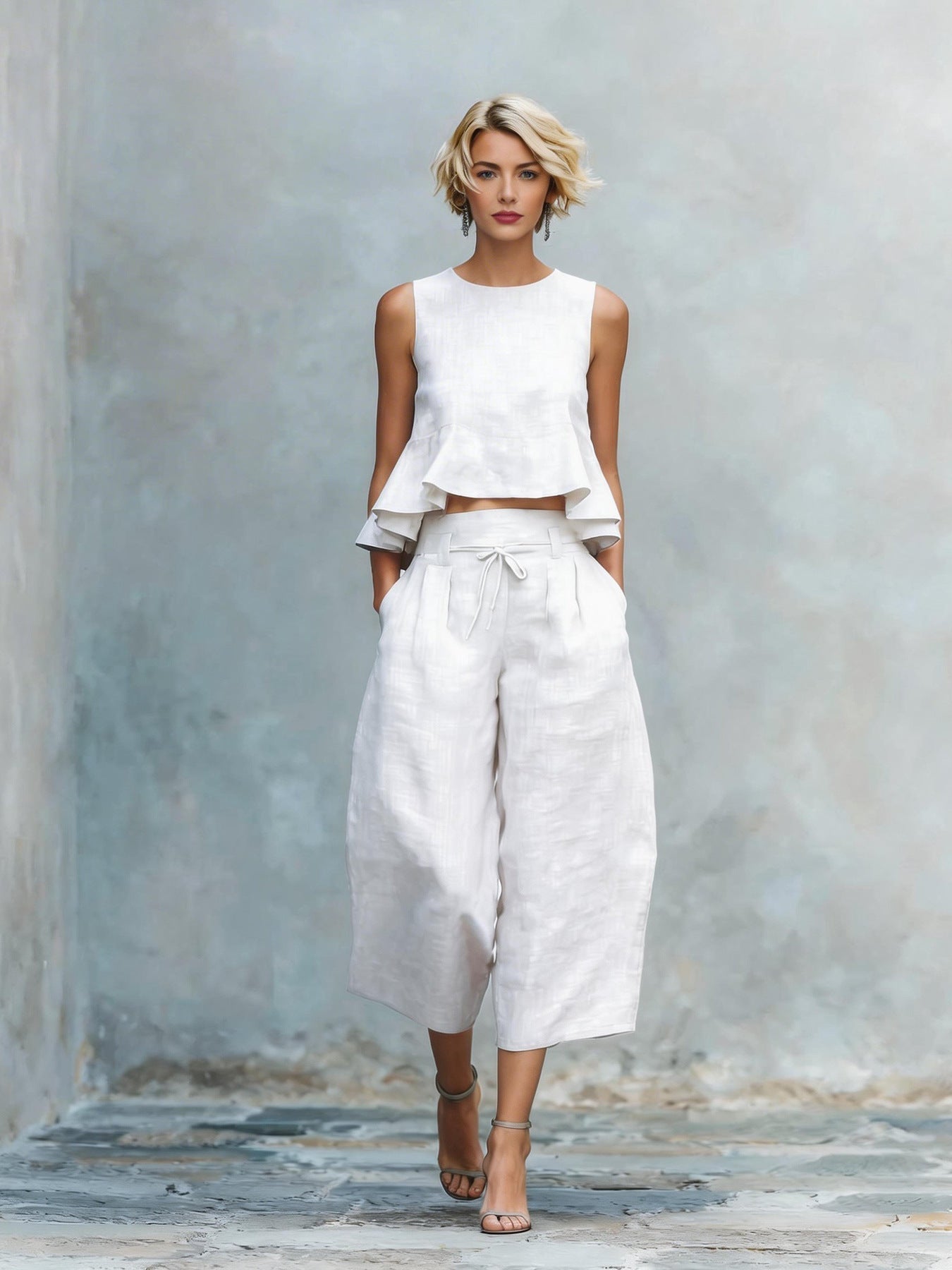 Ensemble femme deux pièces avec bords plissés