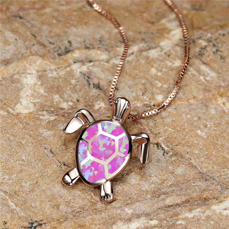 Pendentif tortue en opale feu verte fait main vintage