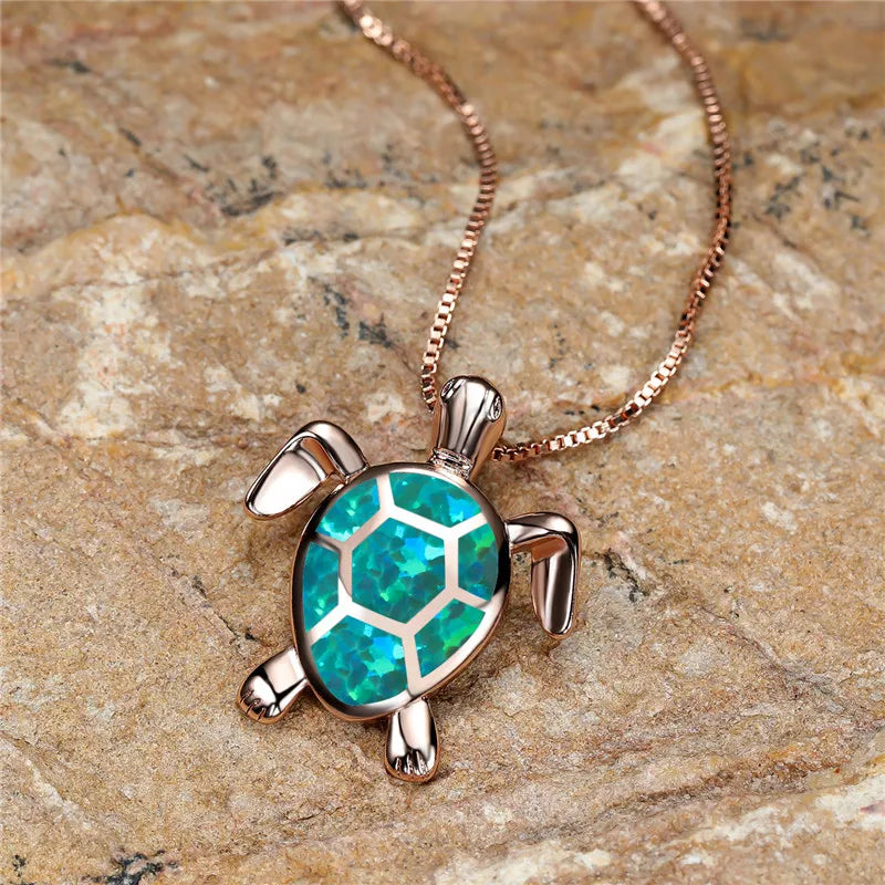Pendentif tortue en opale feu verte fait main vintage