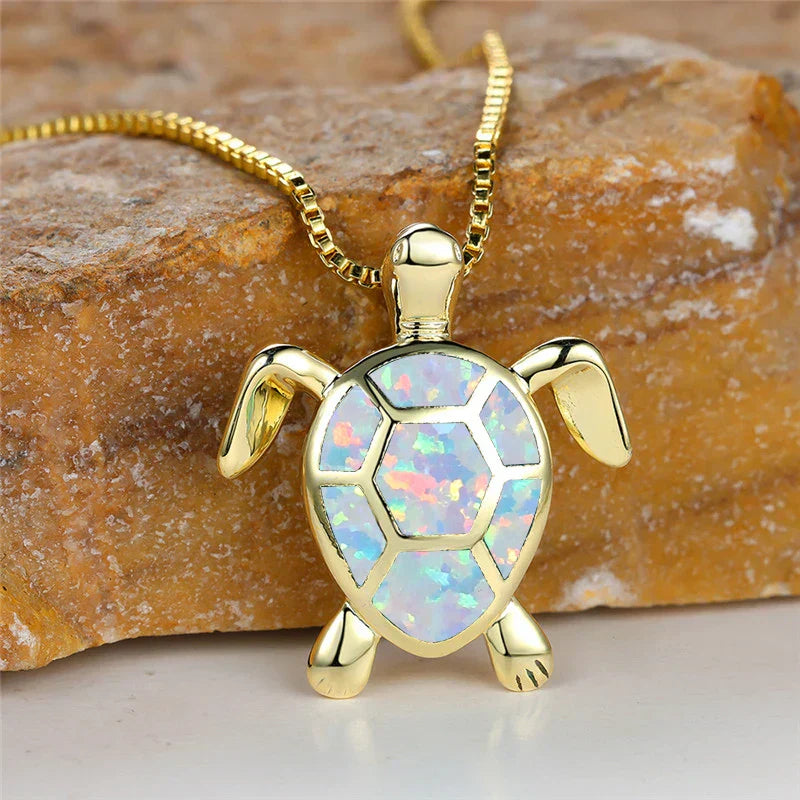 Pendentif tortue en opale feu verte fait main vintage