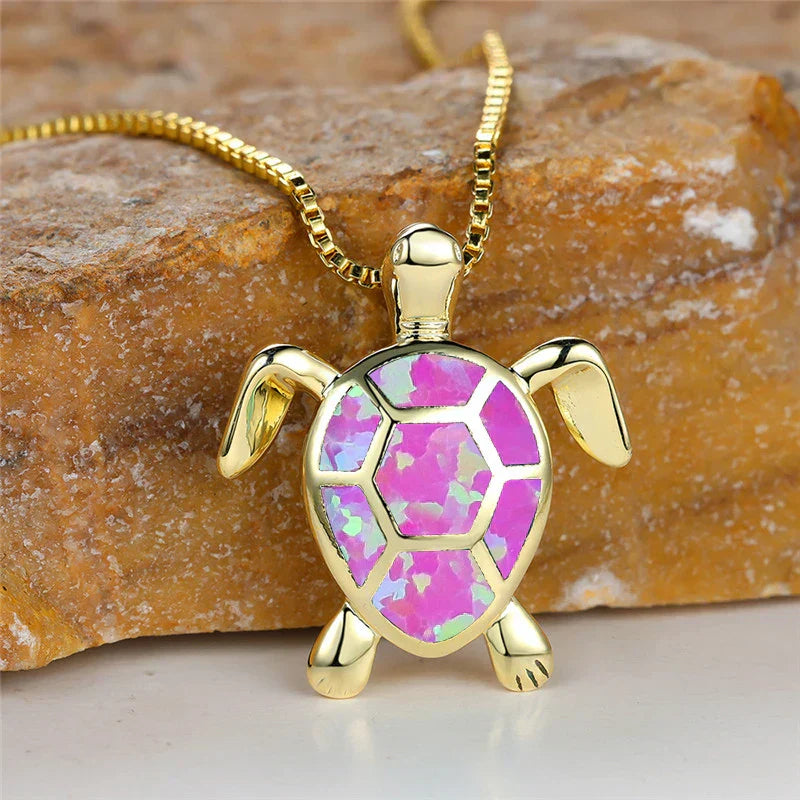 Pendentif tortue en opale feu verte fait main vintage