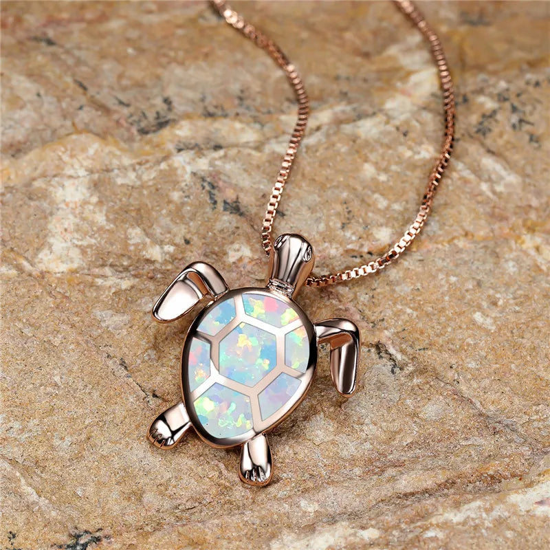 Pendentif tortue en opale feu verte fait main vintage