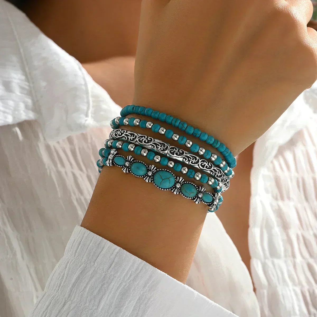 Ensemble de bracelets bohème avec perles turquoise