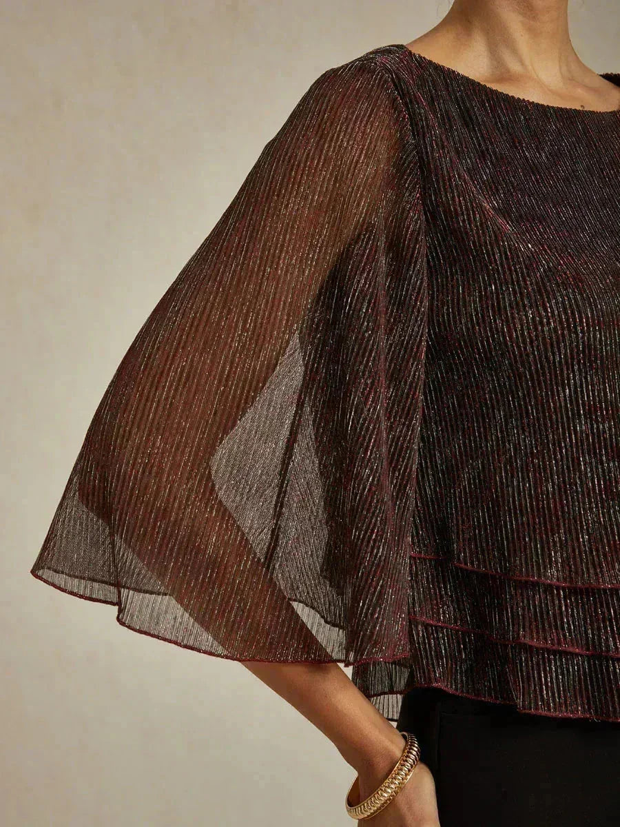 Chemise asymétrique en soie métallique plissée