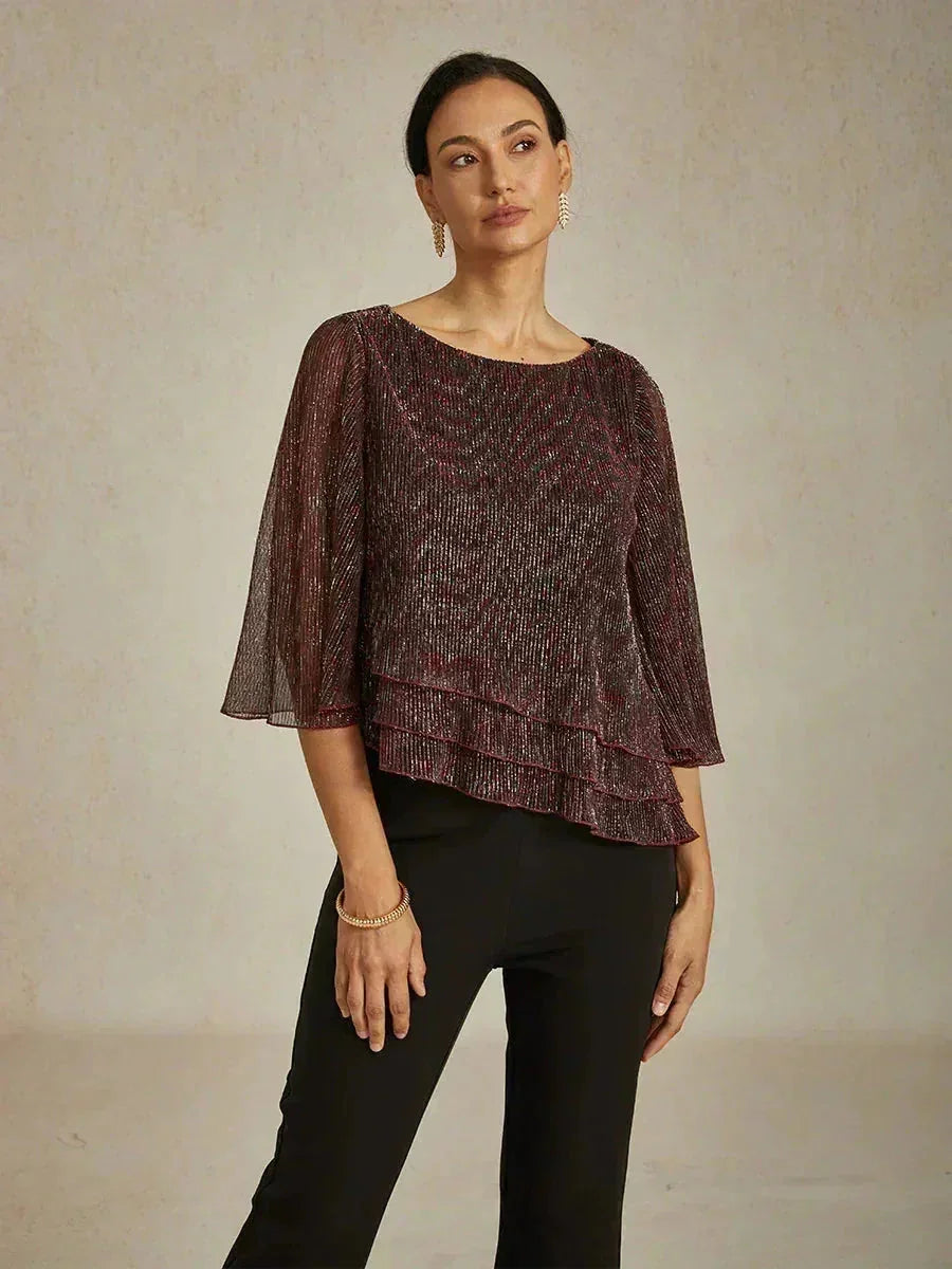 Chemise asymétrique en soie métallique plissée