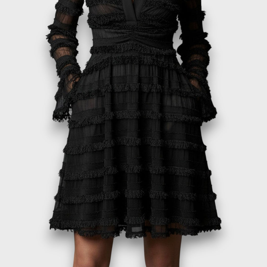 Robe midi avec détails en dentelle transparente