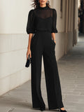 Valentina • Ensemble de trois pièces en noir, comprenant un top camisole transparent et un pantalon à jambes larges