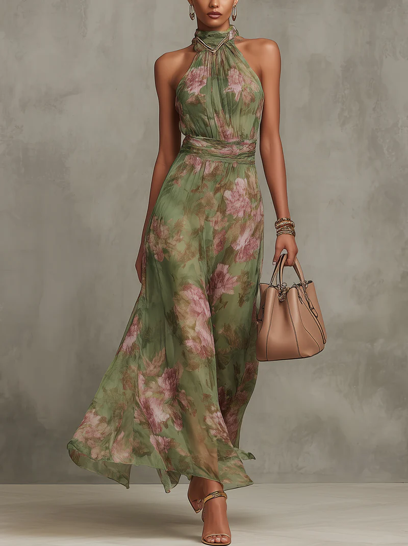 Libye - Robe maxi avec col fleuri