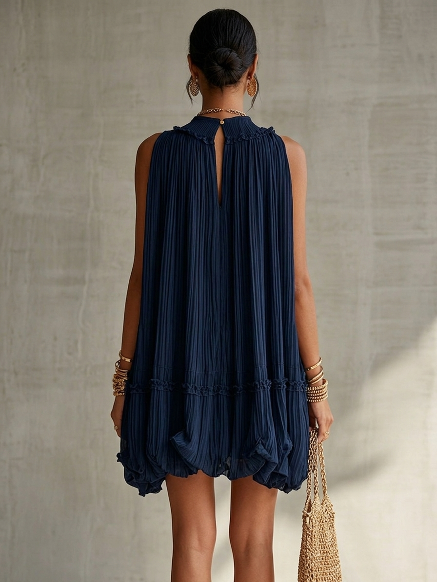 Camila | Robe mini en soie avec col américain et jupe bouffante