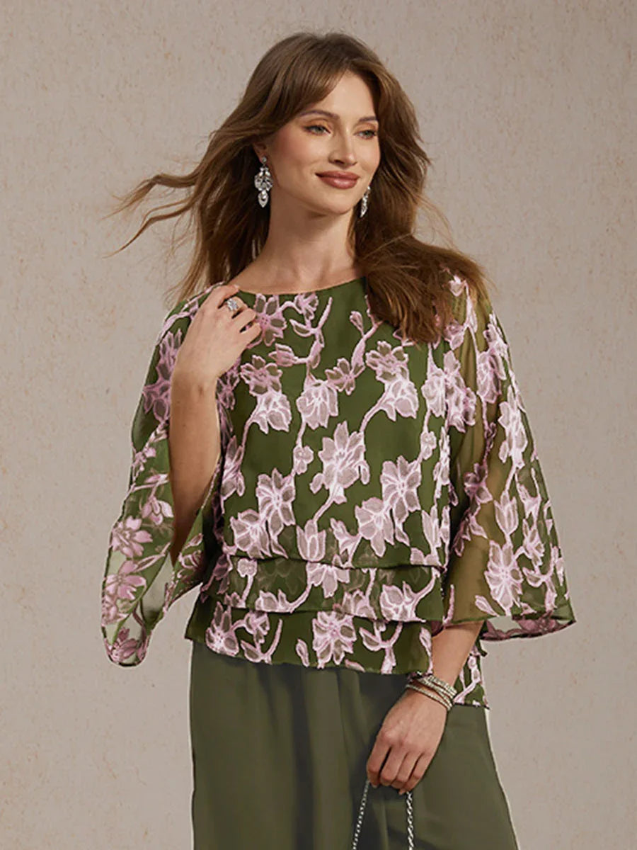 Chemise en chiffon floral avec col bateau