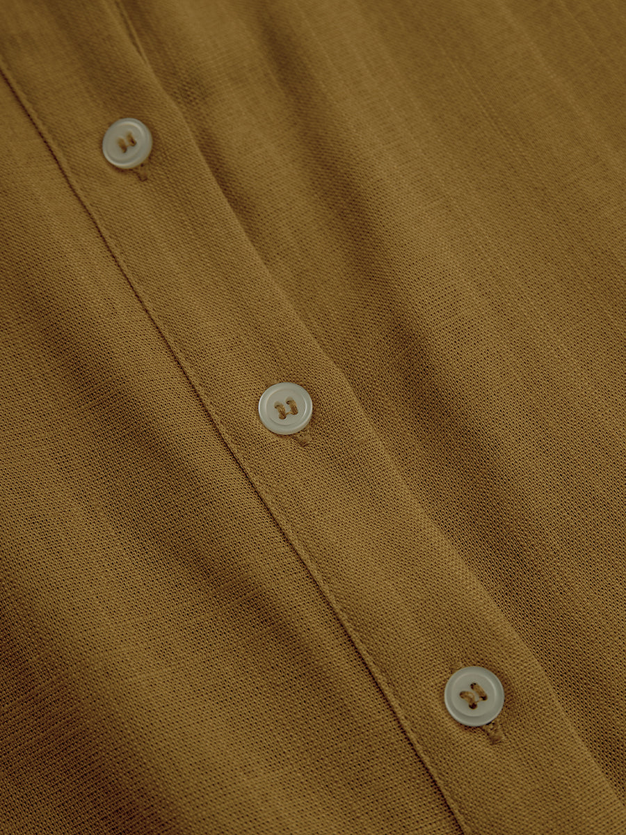 Robes à boutons en lin raffiné pour femmes - Robe mini avec ceinture couleur moutarde MDA1800I6I