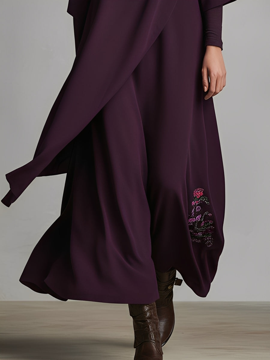 Robe maxi bleu clair avec col montant pour femmes avec broderie MDA1202K8I