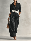 Ensemble femme avec col noir, fermeture unique, manches longues et ceinture MDA2274G1Y