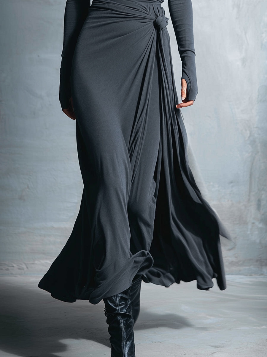 Robes maxi pour femmes en gris - Robe portefeuille ornée