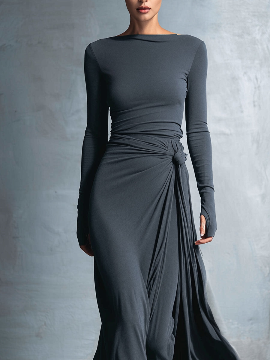 Robes maxi pour femmes en gris - Robe portefeuille ornée
