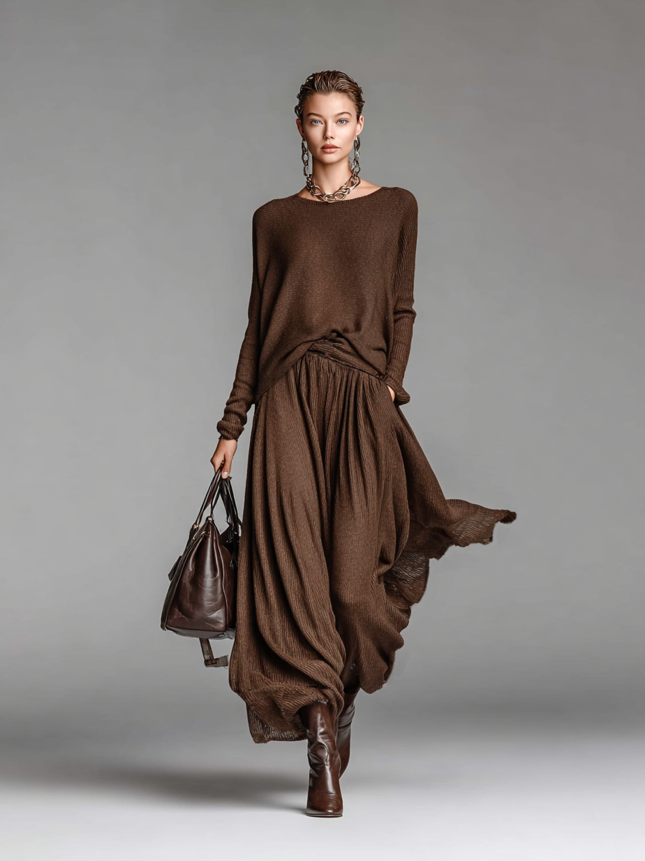 Ensemble jupe et pull avec col rond