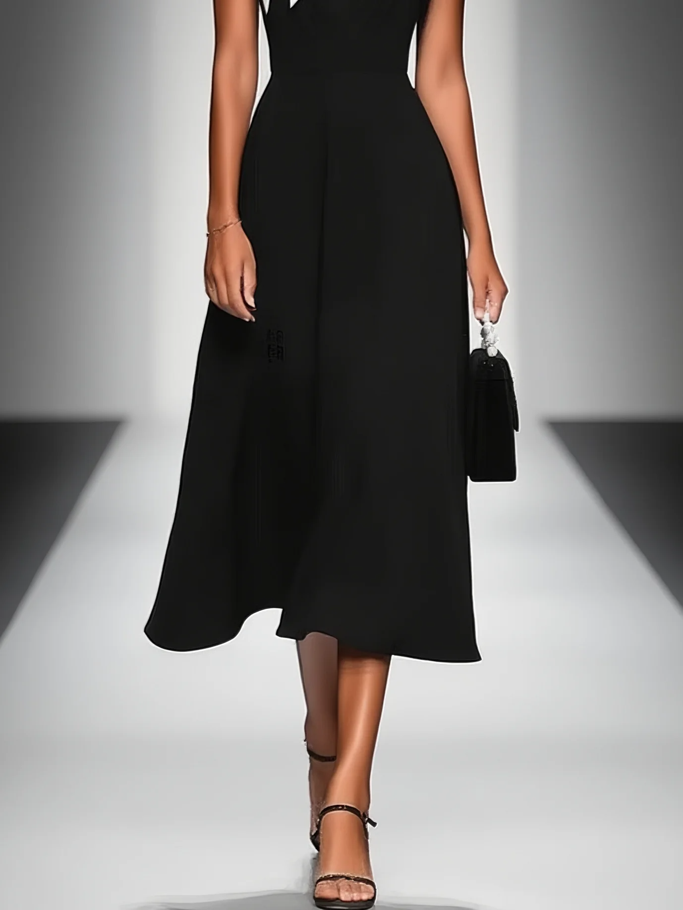 Robe midi pour femmes avec col carré, manches à épaulettes, couleurs variées MDA2447F4Y