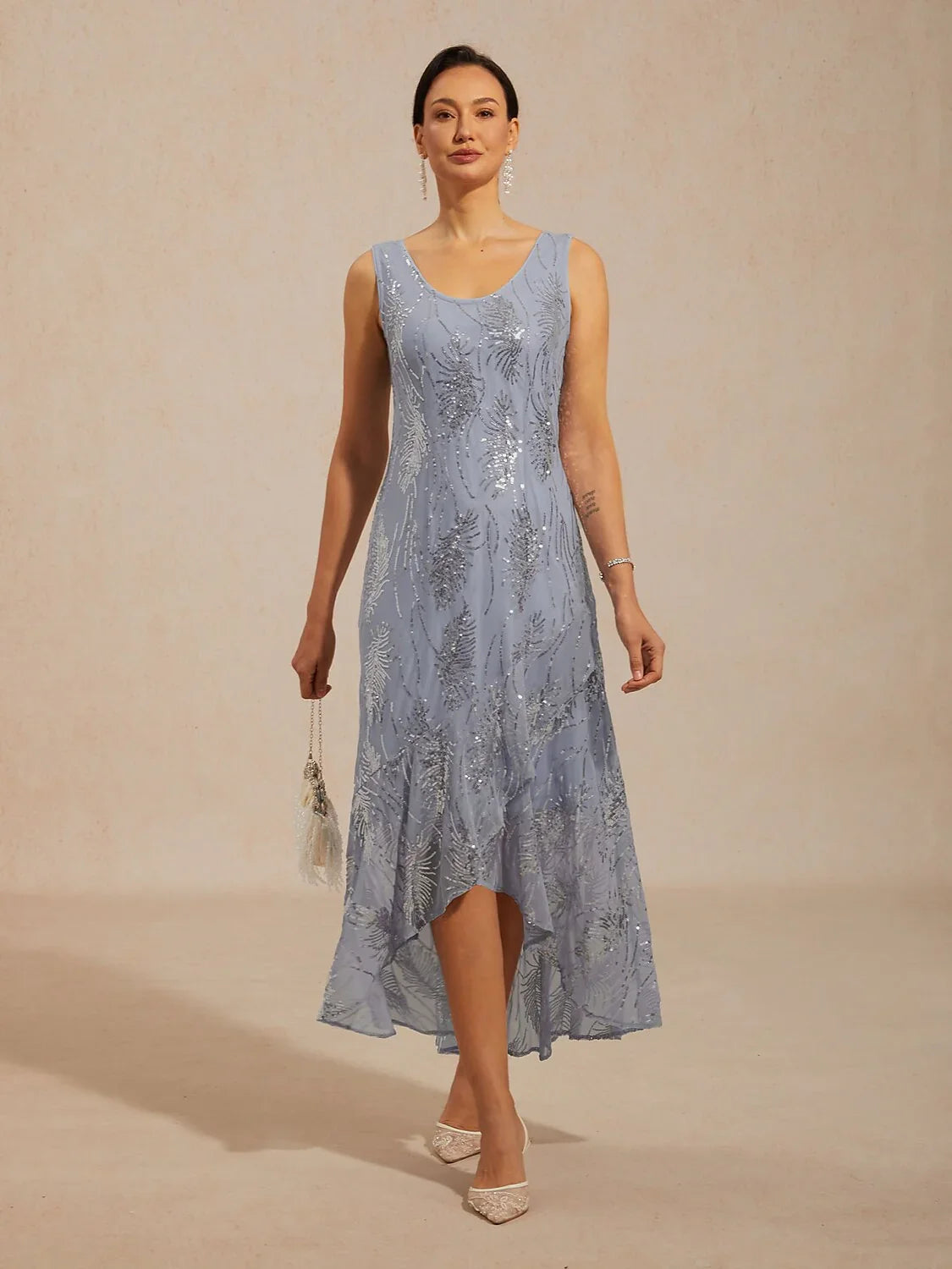 Robe maxi A-Line sans manches avec paillettes en tulle