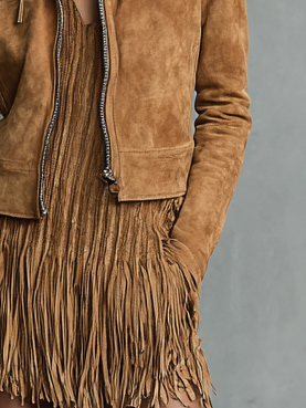Veste femme en daim avec col et fermeture éclair MDA2545H7Y