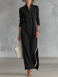 Robe maxi avec col à boutons style pull pour femmes avec bords blancs MDA0958L0Y