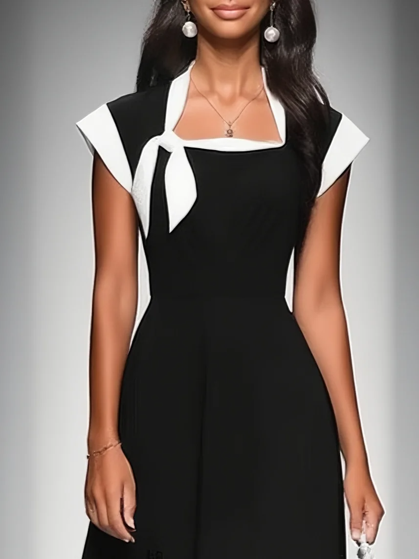 Robe midi pour femmes avec col carré, manches à épaulettes, couleurs variées MDA2447F4Y