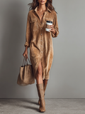 Robe midi avec poches doubles à la poitrine pour femmes, en velours côtelé décontracté, fermeture unilatérale MDA0295I8Y