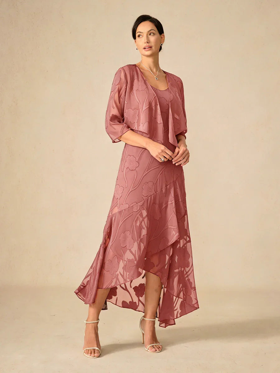 Robes de soirée sans manches en chiffon floral avec des ourlets asymétriques