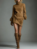 Robe mini en suédine à col roulé pour femmes