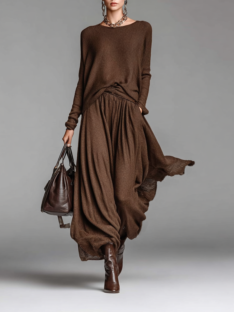 Ensemble jupe et pull à col rond pour femmes MDA0737H3Y