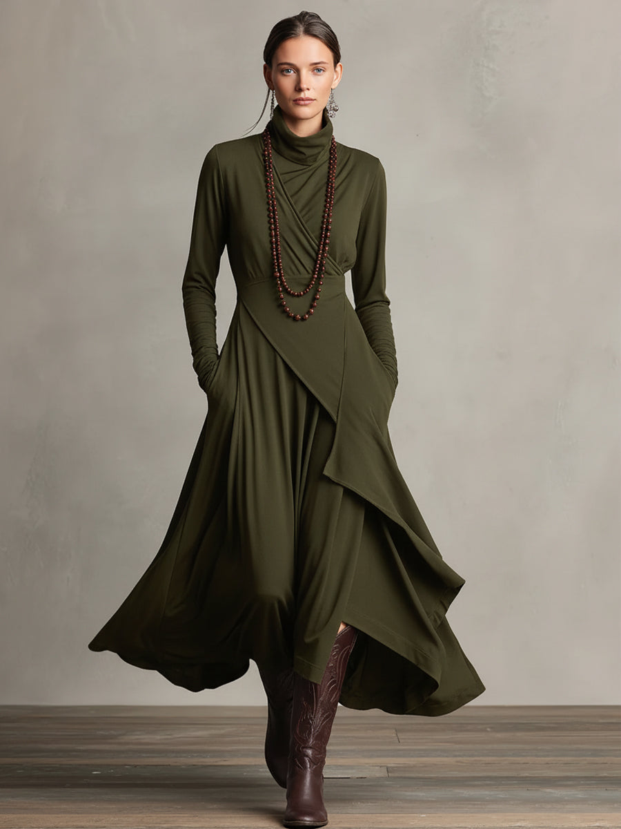 Robe maxi en velours violet pour femmes avec col montant, asymétrique et stylée MDA2055J9I