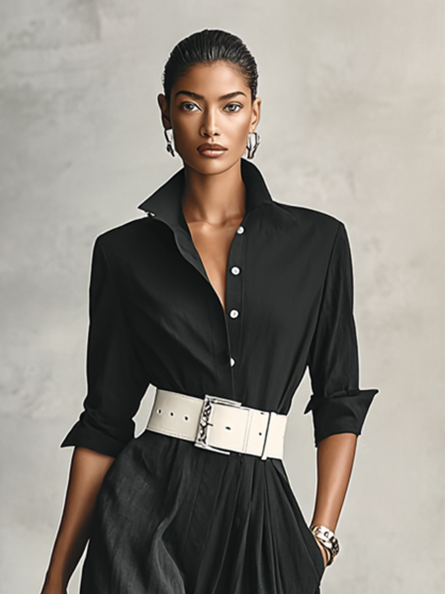 Ensemble femme avec col noir, fermeture unique, manches longues et ceinture MDA2274G1Y