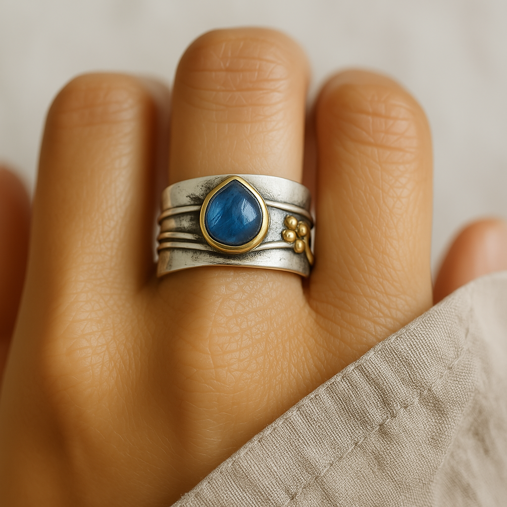Bague vintage en saphir bleu plaqué argent