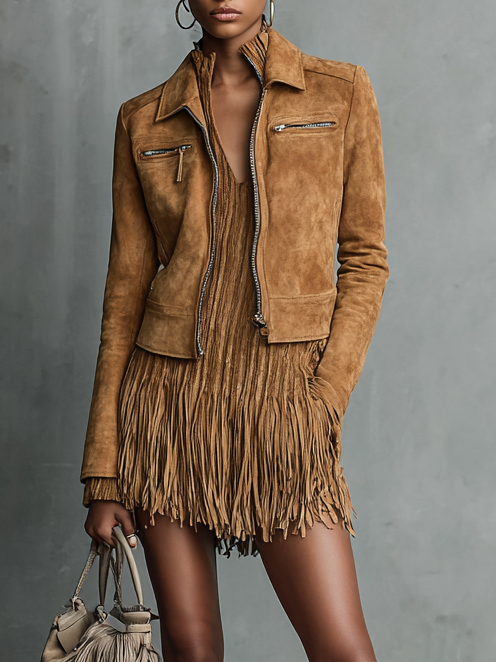 Veste femme en daim avec col et fermeture éclair MDA2545H7Y