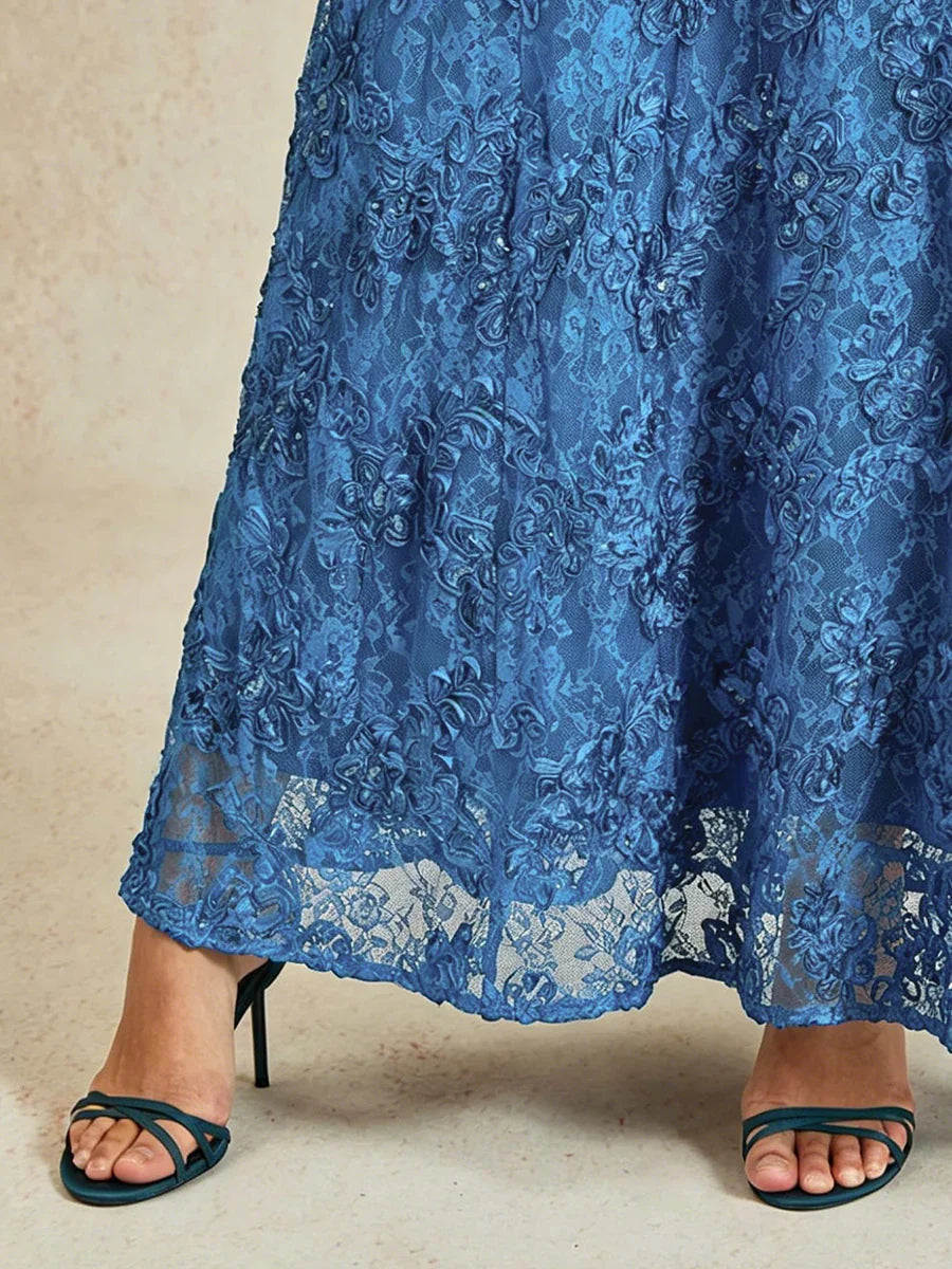 Robes A-Line en dentelle avec des décorations de paillettes