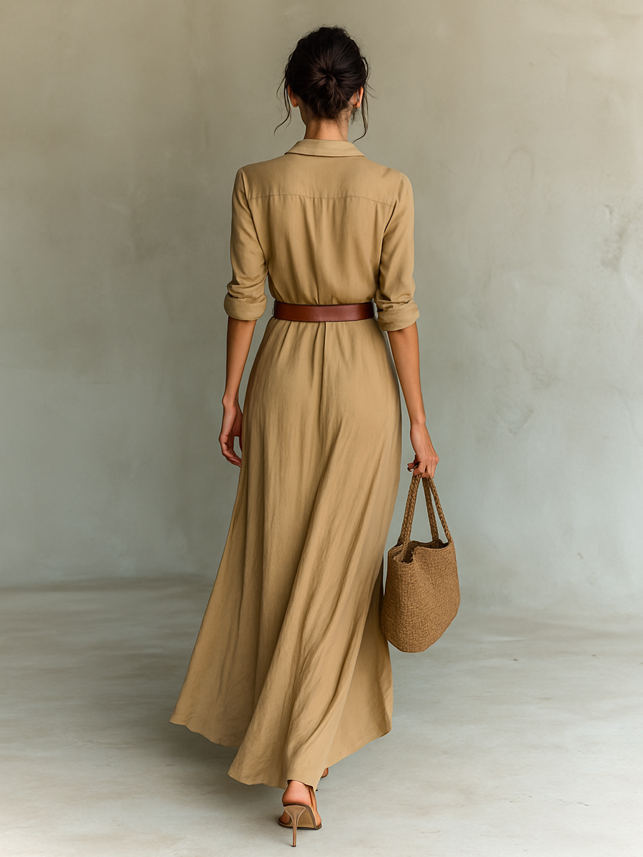 Robes maxi longues avec col et ceinture incluse