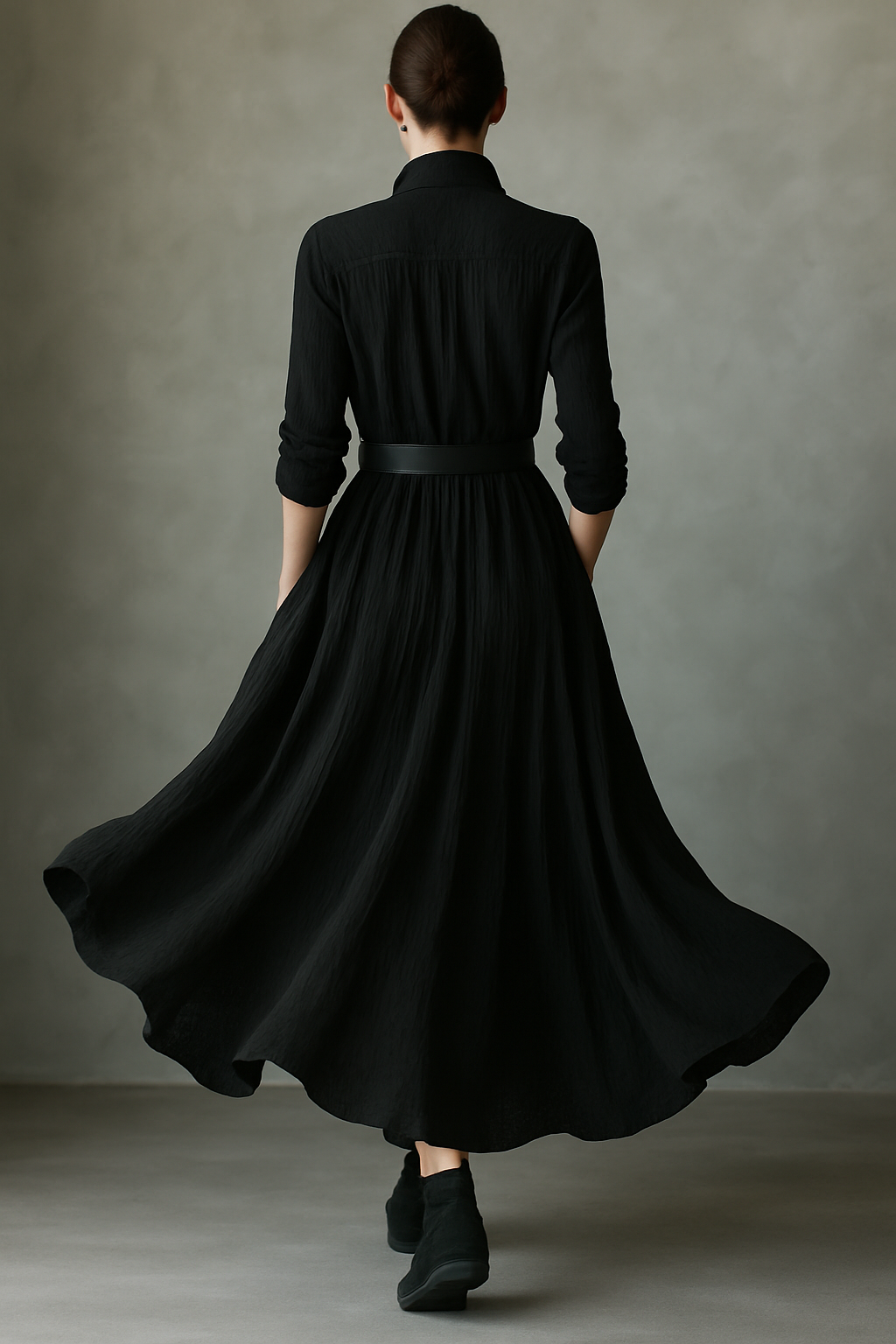 Robe maxi vintage texturée en noir pour femmes MDA0859H8T