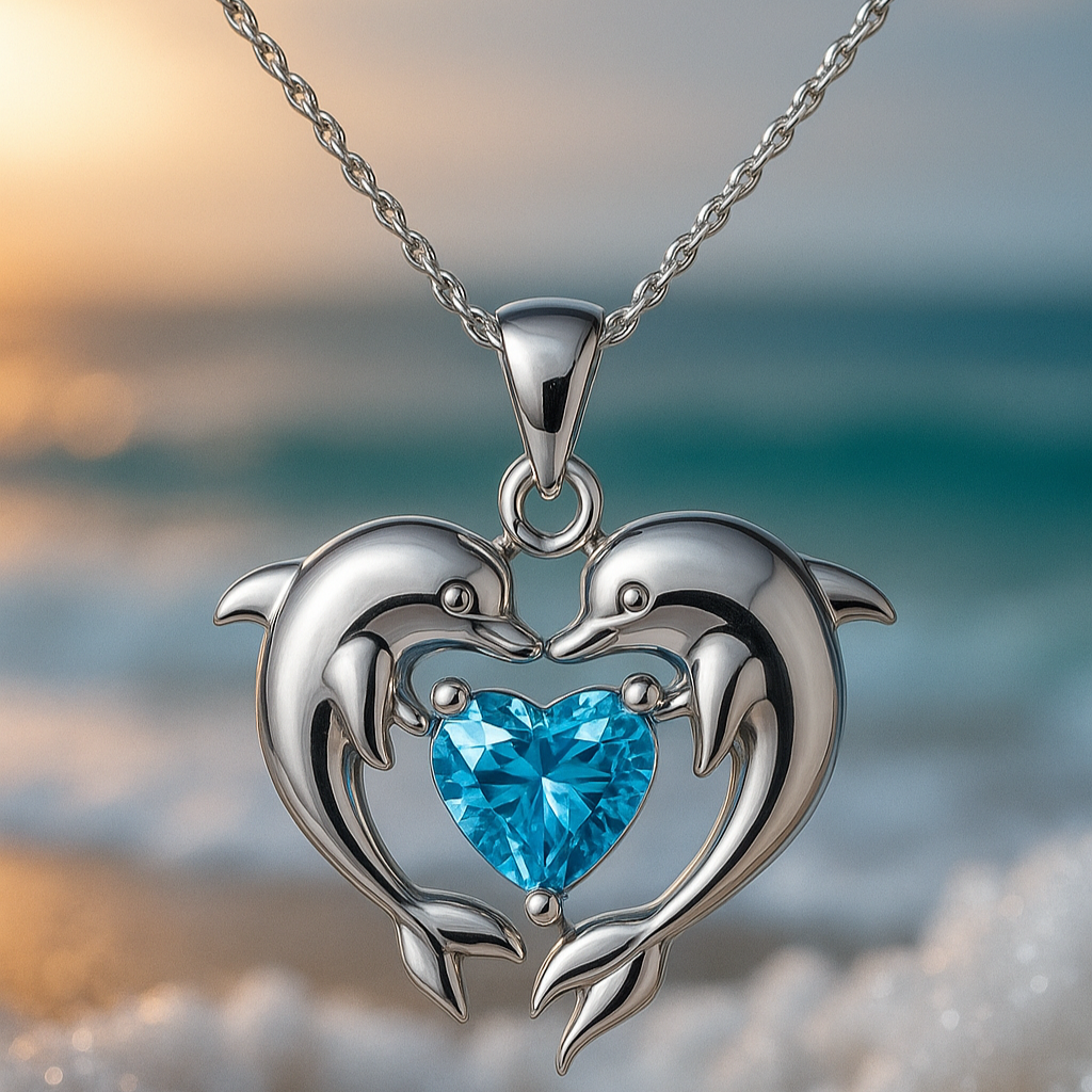 Pendentif éternel en argent avec double dauphin et opale