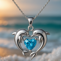 Collier éternel en argent avec des dauphins doubles et de l'opale