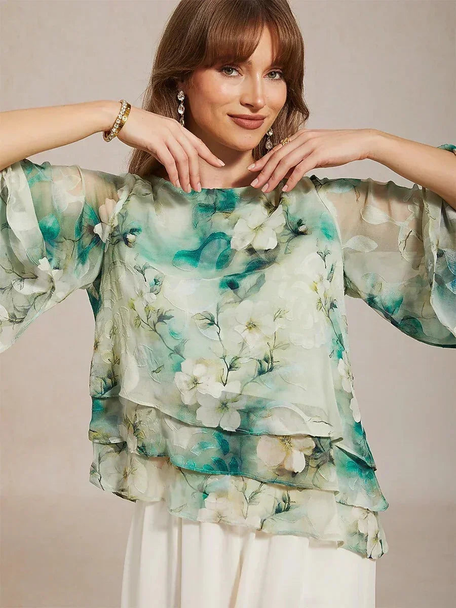 Chemisier en chiffon avec dentelle et motif floral