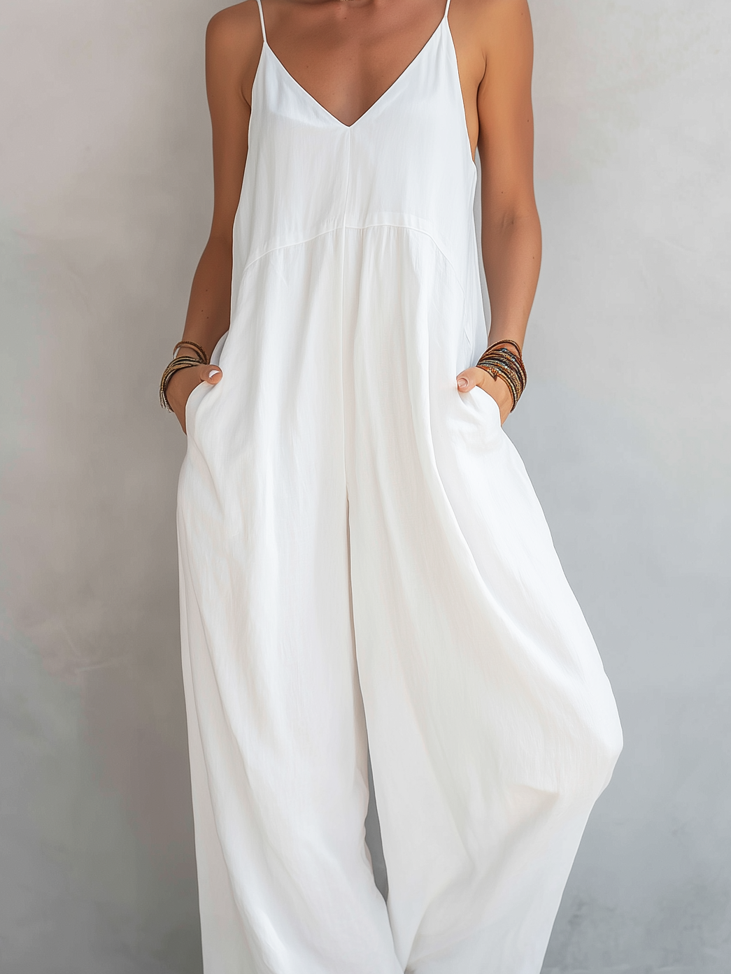 Body d'été pour femmes en couleur blanche en coton et lin MDZ0246C9AN