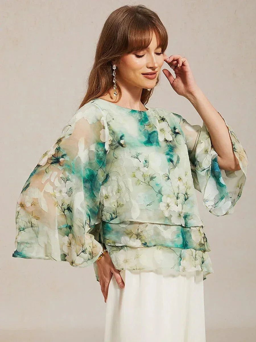 Chemisier en chiffon avec dentelle et motif floral