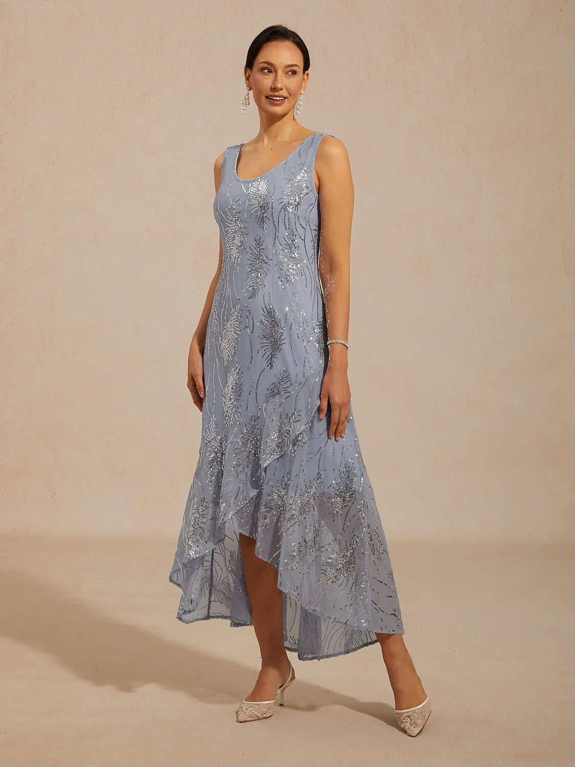 Robe maxi A-Line sans manches avec paillettes en tulle
