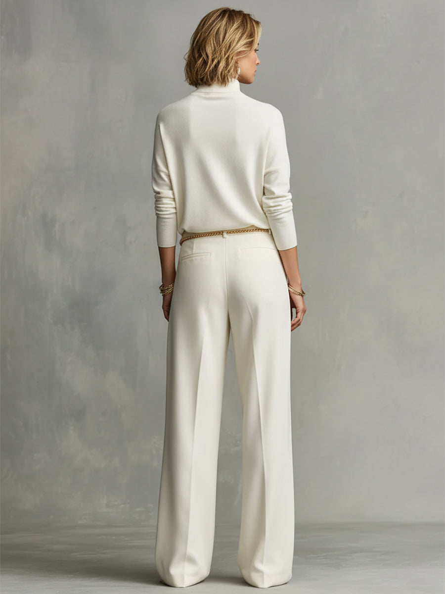 Chemise Turtleneck Femme en Crème avec Pantalons Amples MDA0185K5I
