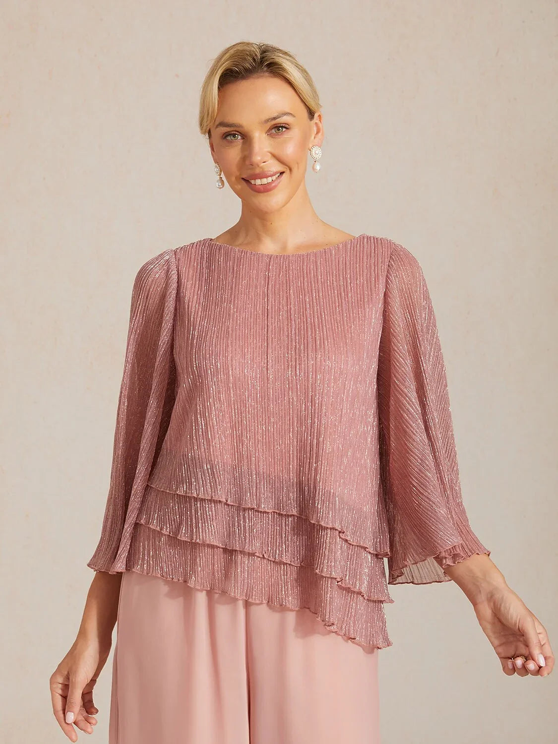 Chemise asymétrique en soie métallique plissée