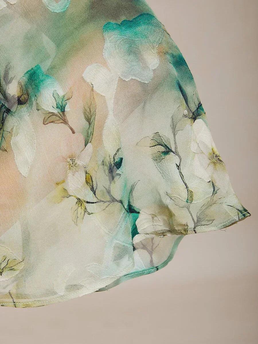 Chemise en chiffon à dentelle avec imprimé floral