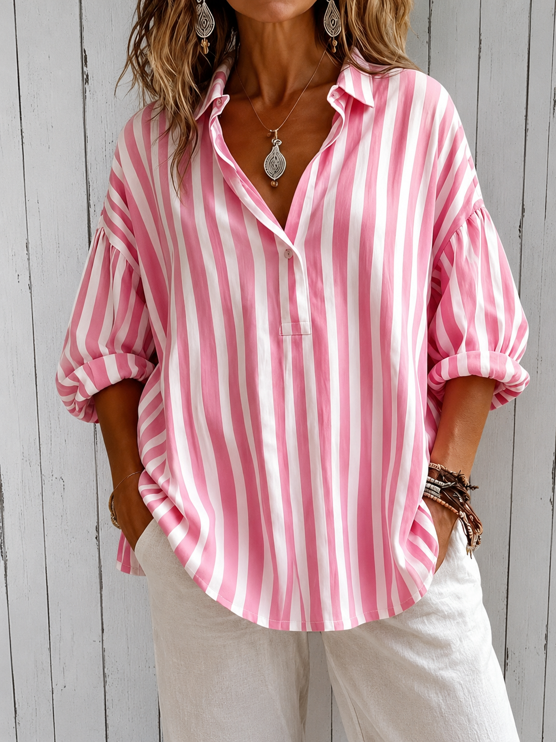 T-shirt | Blouse décontractée à rayures avec col